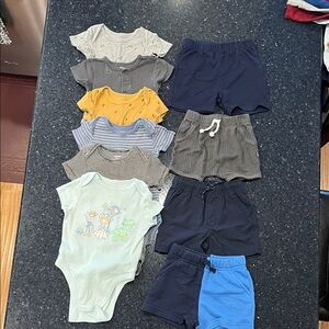 Baby Boy Neutral and Navy Onesie & Shorts Bundle